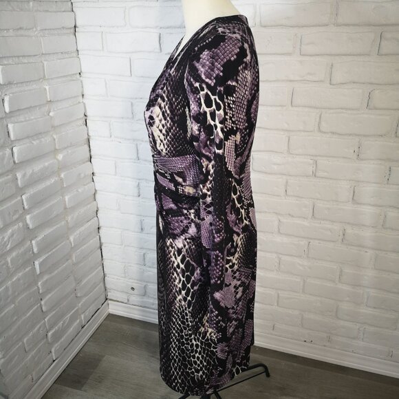 David Meister Ladies Size 10 Purple Cream & Black V-neck Snakeskin Print Dress - Picture 4 of 10
